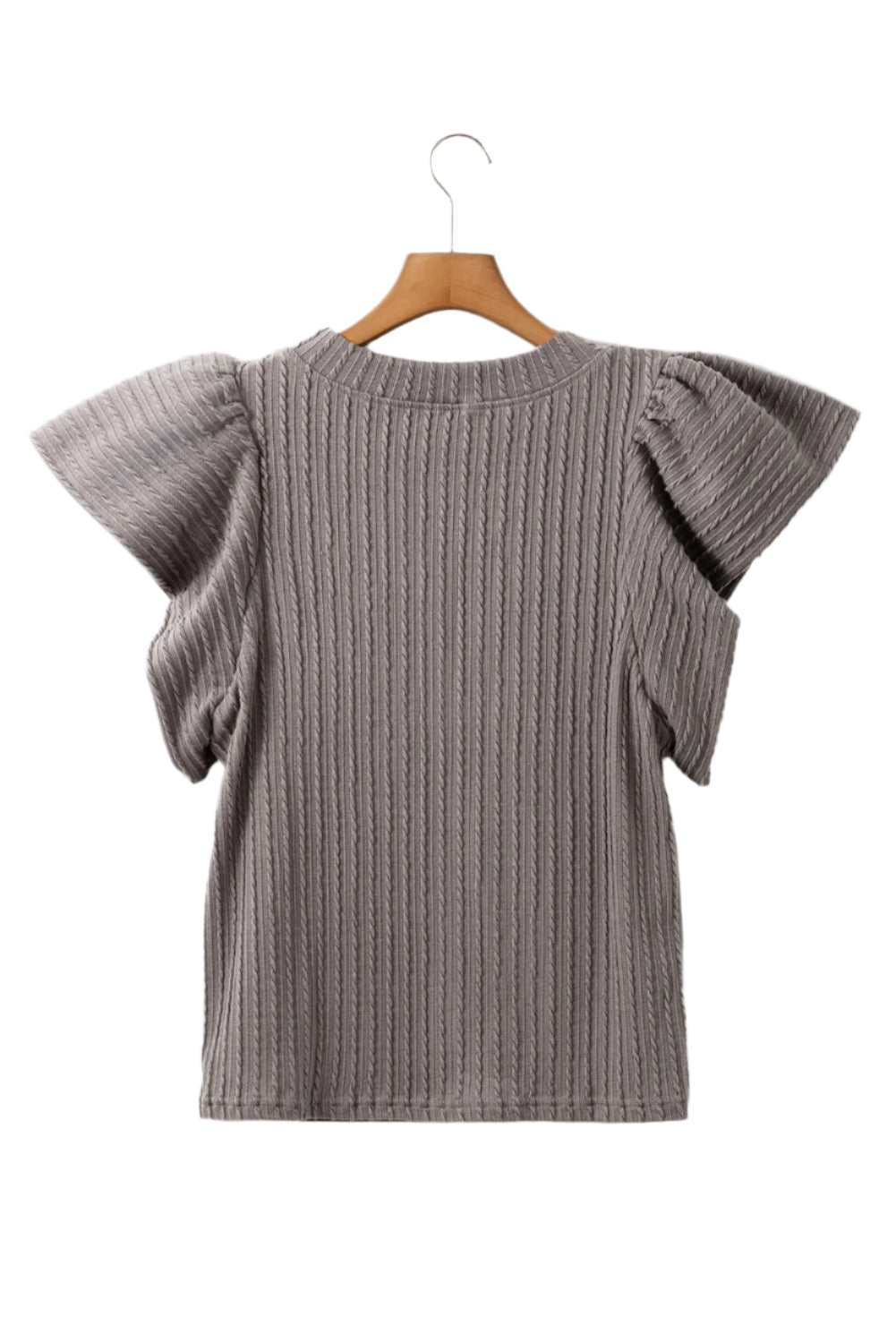 Textured Round Neck Flounce Sleeve Blouse