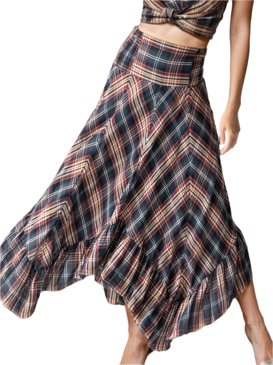 Plaid Asymmetrical Ruffle Hem Skirt