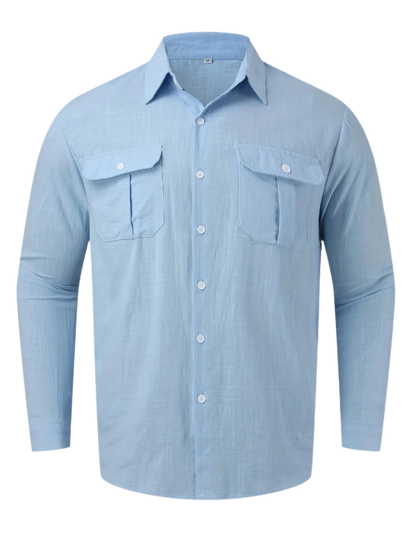 Men's Cotton and Linen Blue Collard Button Down Shirt