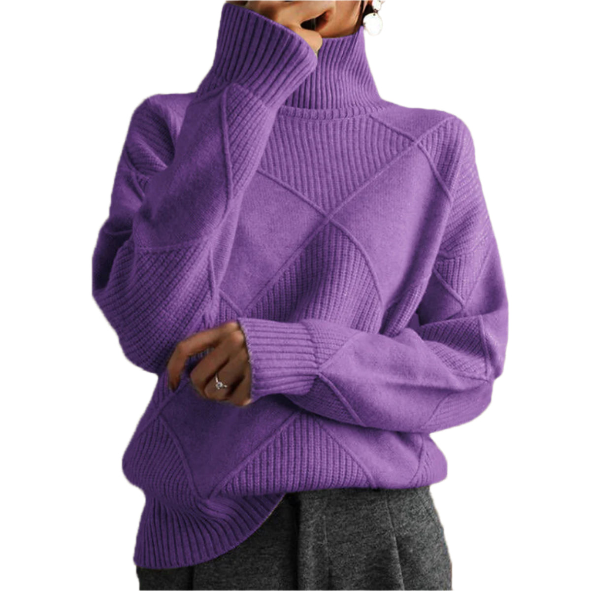 Geometric Turtleneck Long Sleeve Sweater