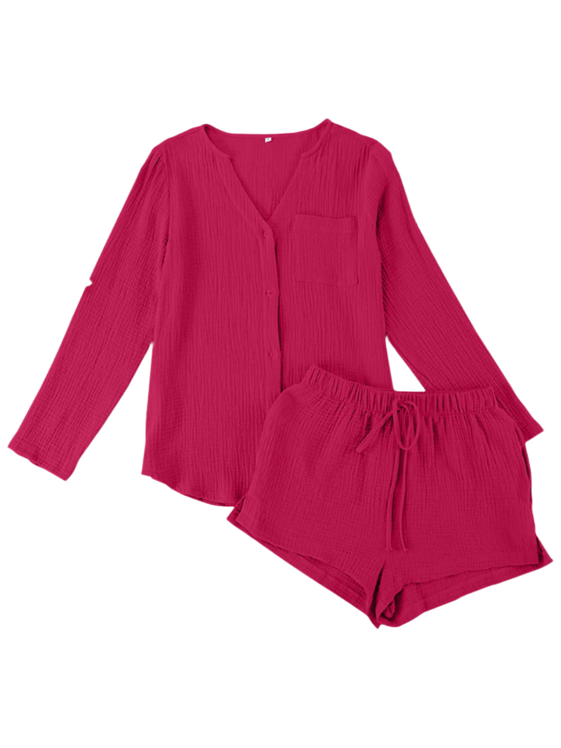 Notched Long Sleeve Top and Shorts Set