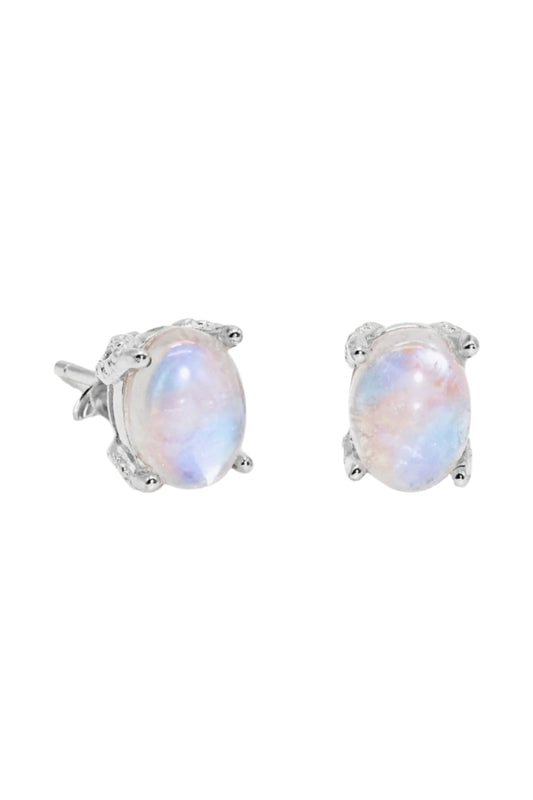 Natural Moonstone 925 Sterling Silver 4-Prong Stud Earrings