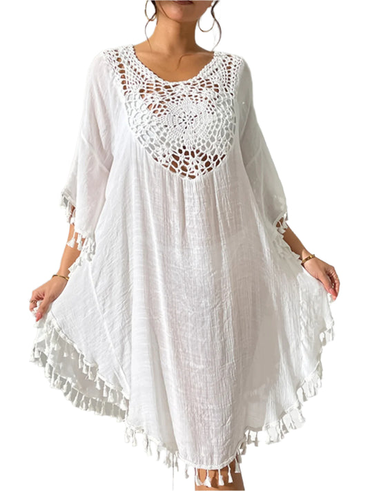 Tassel Cutout Scoop Neck Cover-Up Dress