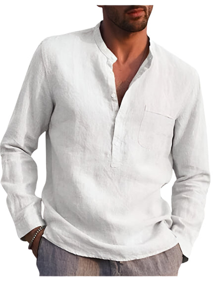 Long Sleeve Men's Linen Solid Color Shirt