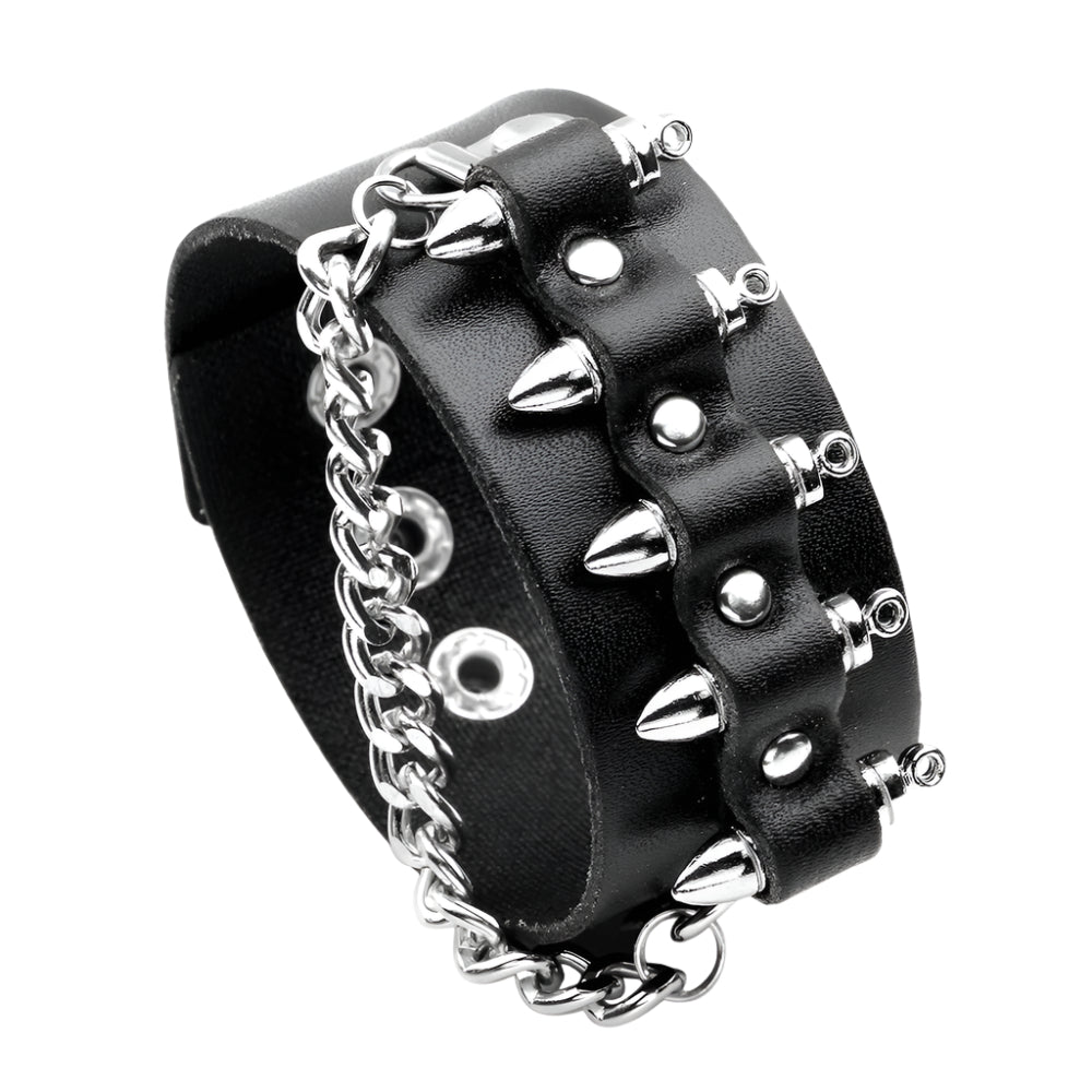 Cowhide Leather Bullet and Chain Bracelet