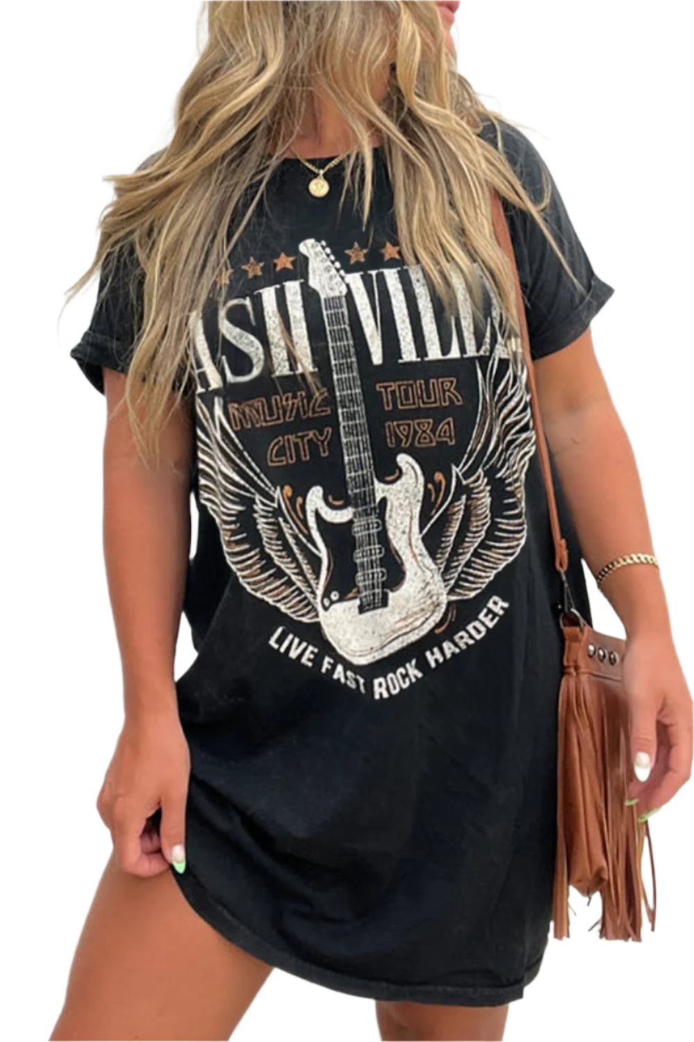 Graphic Round Neck Short Sleeve Tee Dress