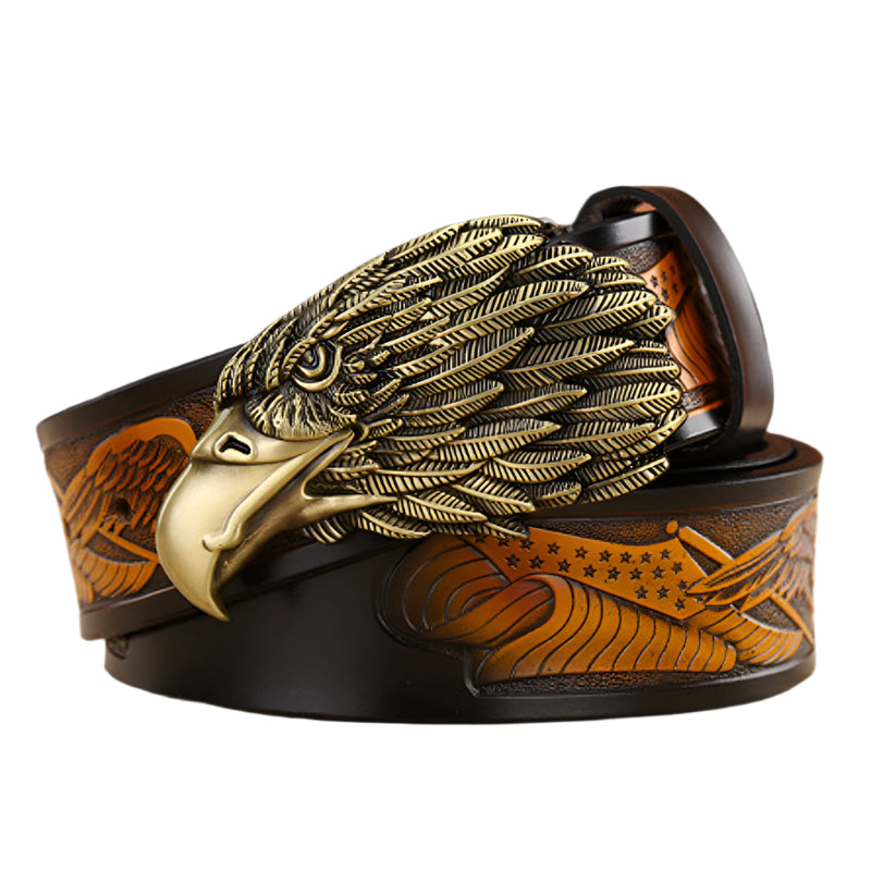 Men's Cowhide Leather American Eagle Buckle Belt