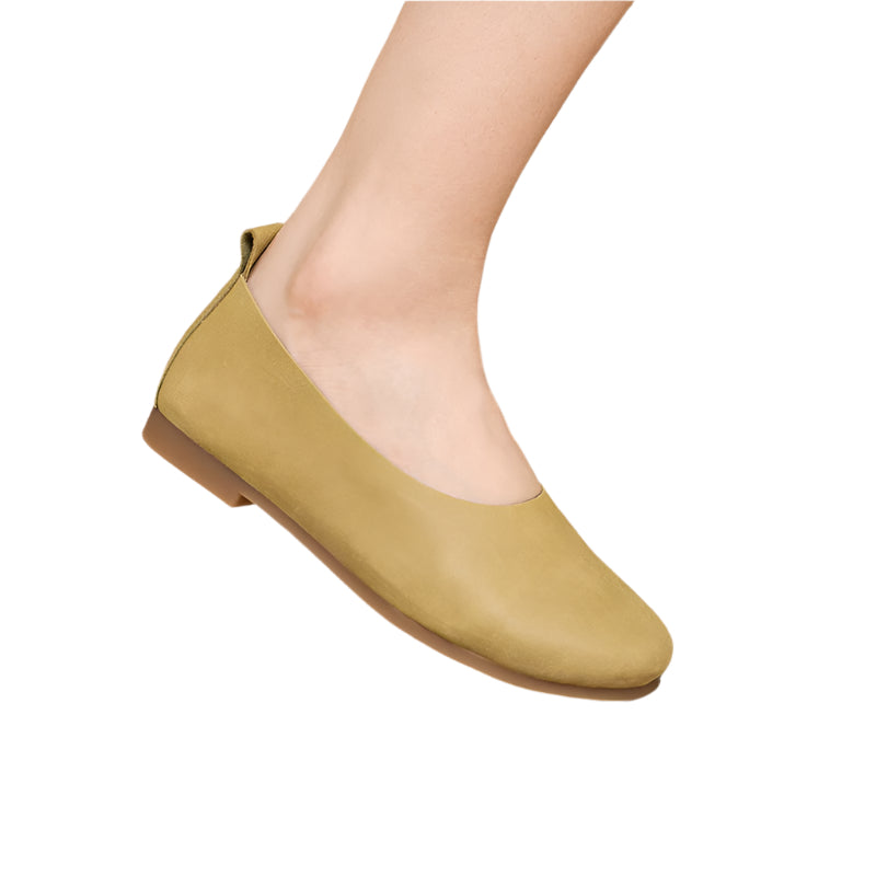 Solid Color Cowhide Slip-on Flat Shoes