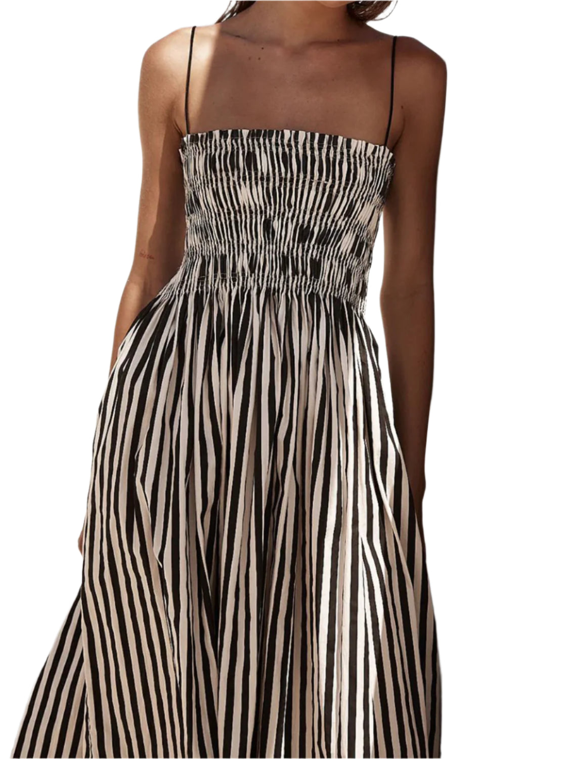 Smocked Striped Square Neck Cami Dress