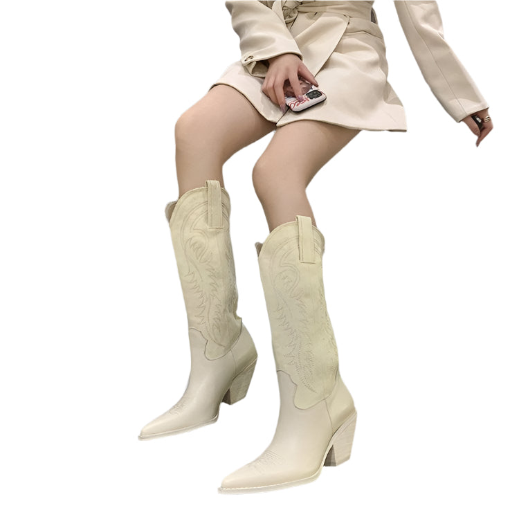 Embroidered PU Leather Western Cowboy Boots