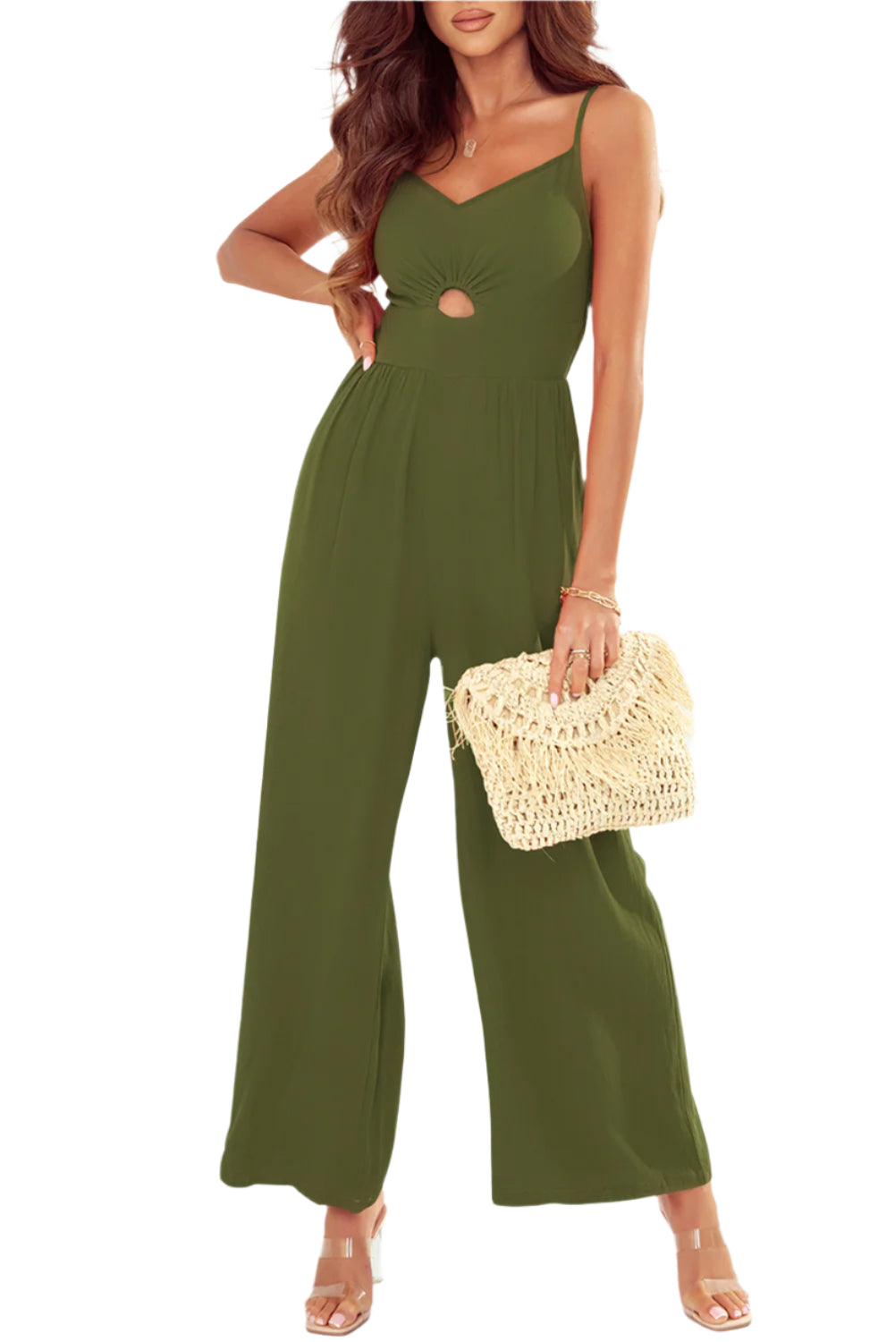 Smocked Spaghetti Strap Wide Leg Jumpsuit