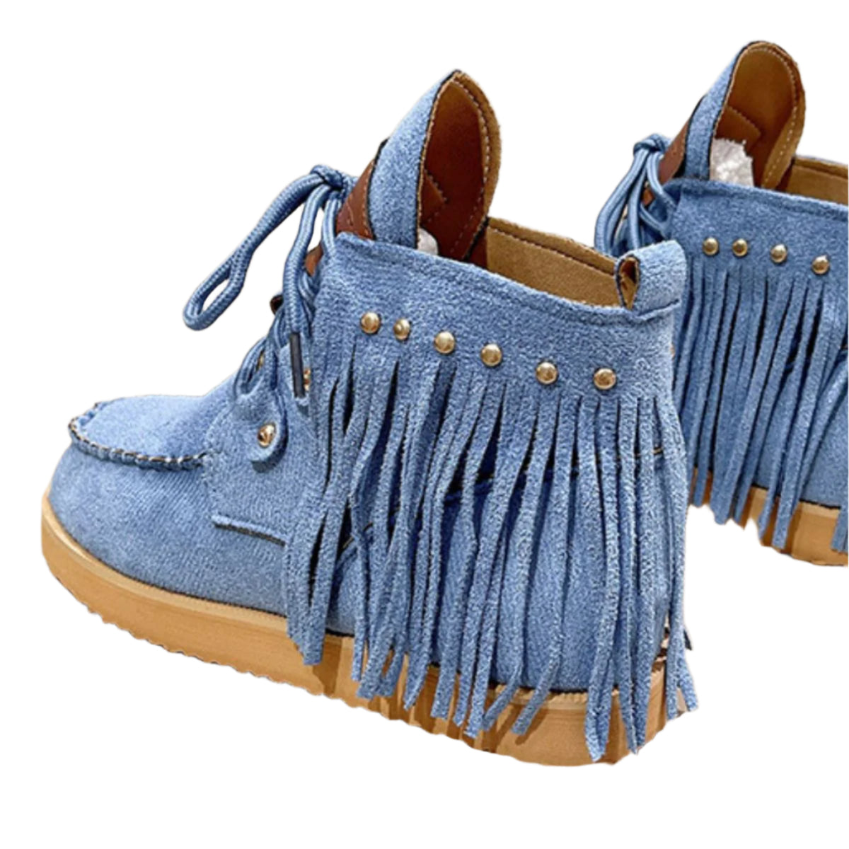 Fringe Studded Round Toe Canvas Boots