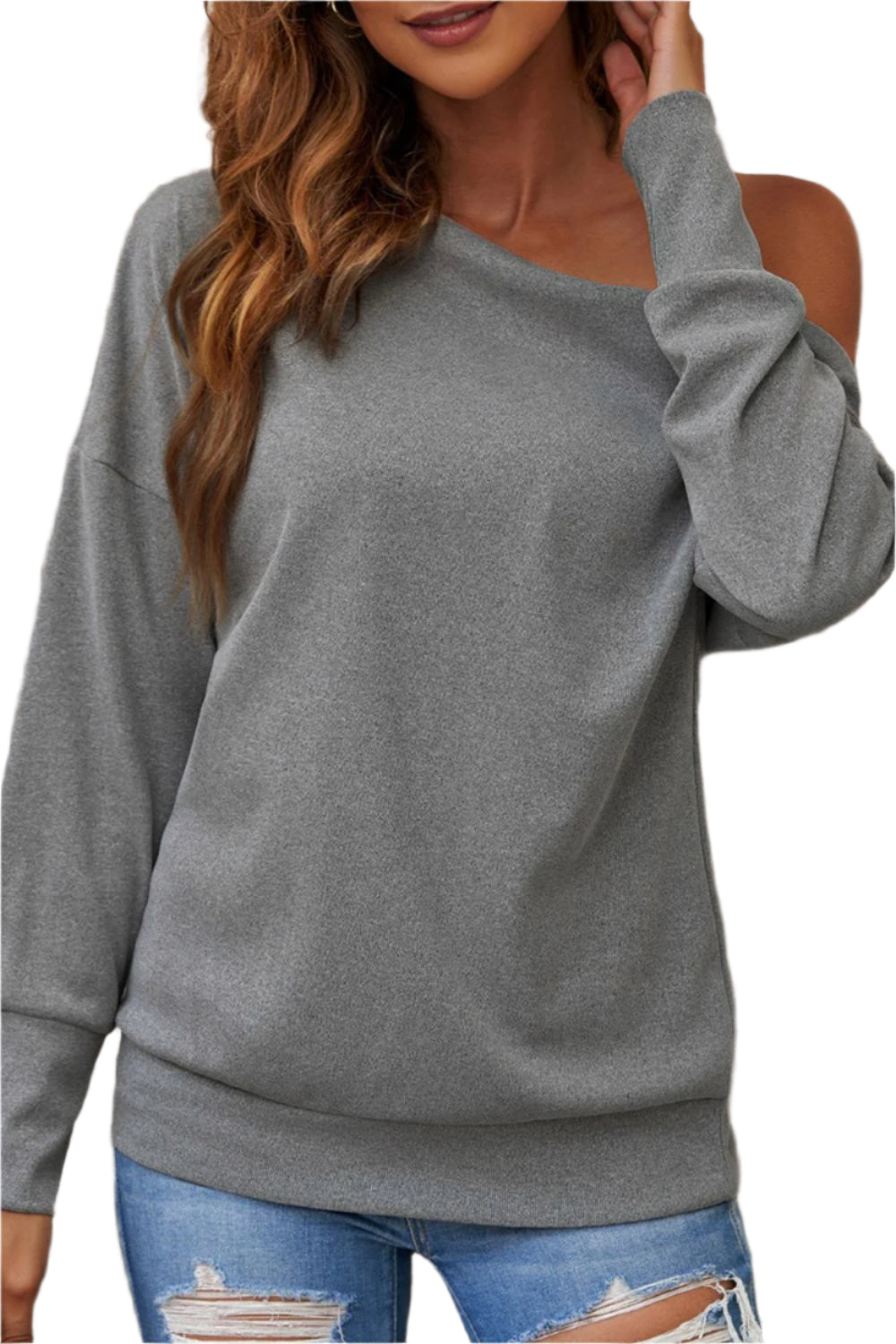 Single Shoulder Long Sleeve Sweatshirt with Zip