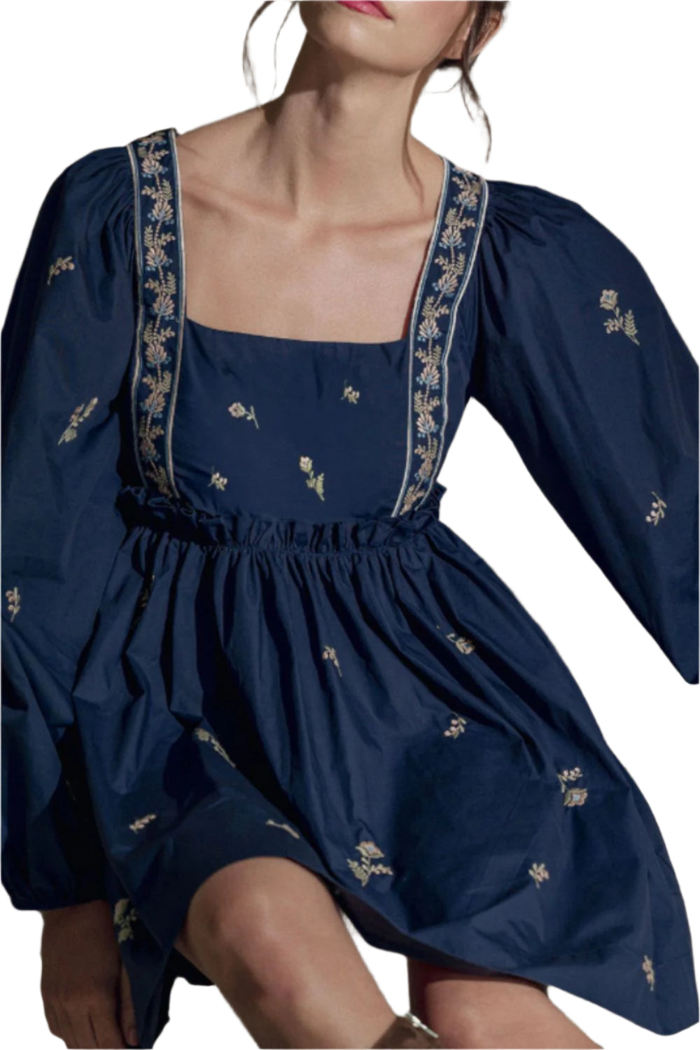 Floral Square Neck Balloon Sleeve Mini Dress