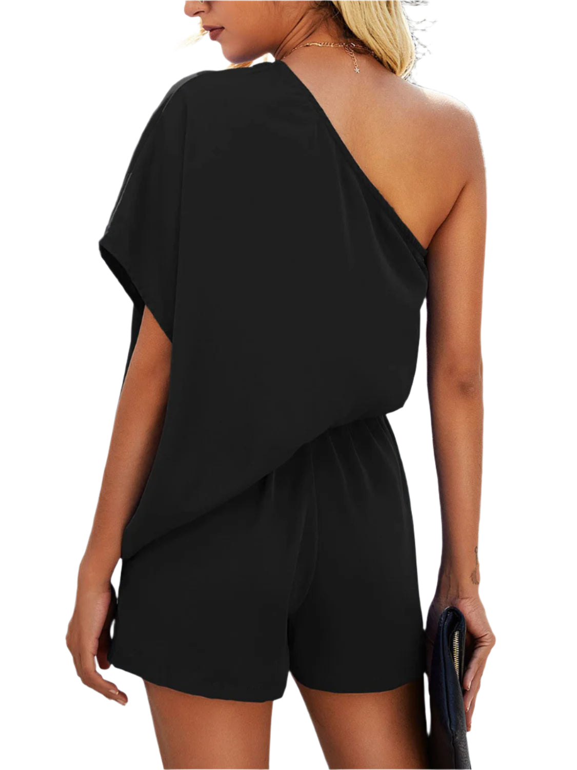 Single Shoulder Batwing Sleeve Romper