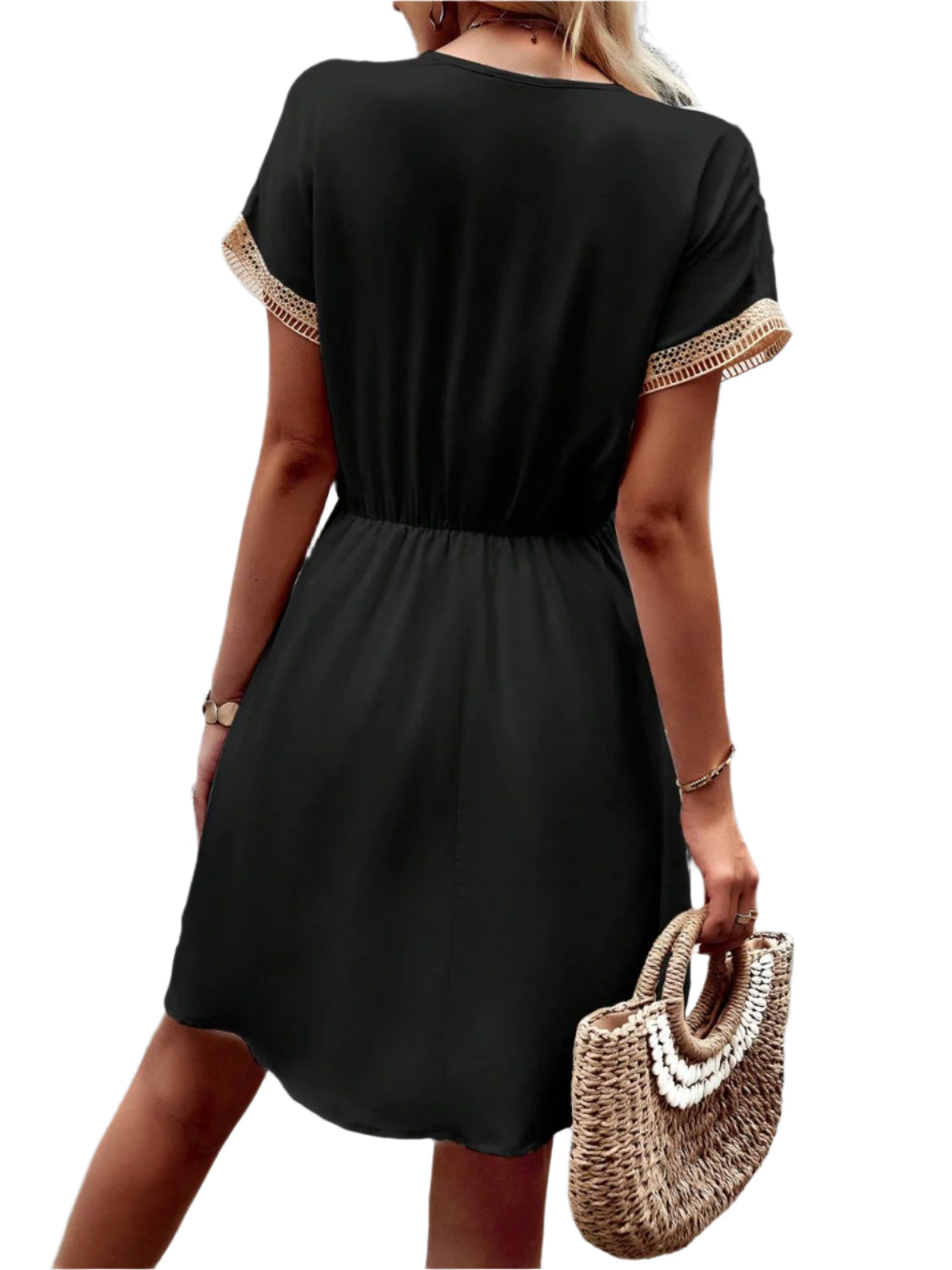 Devine Contrast Trim V-Neck Short Sleeve Mini Dress