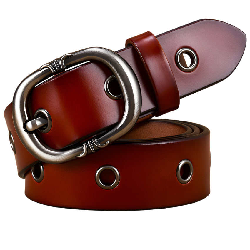 Riveted Hole Cowhide Leather Belt