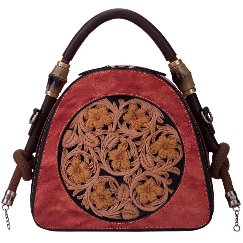 Handmade Western Floral Design Cowhide Leather Bag