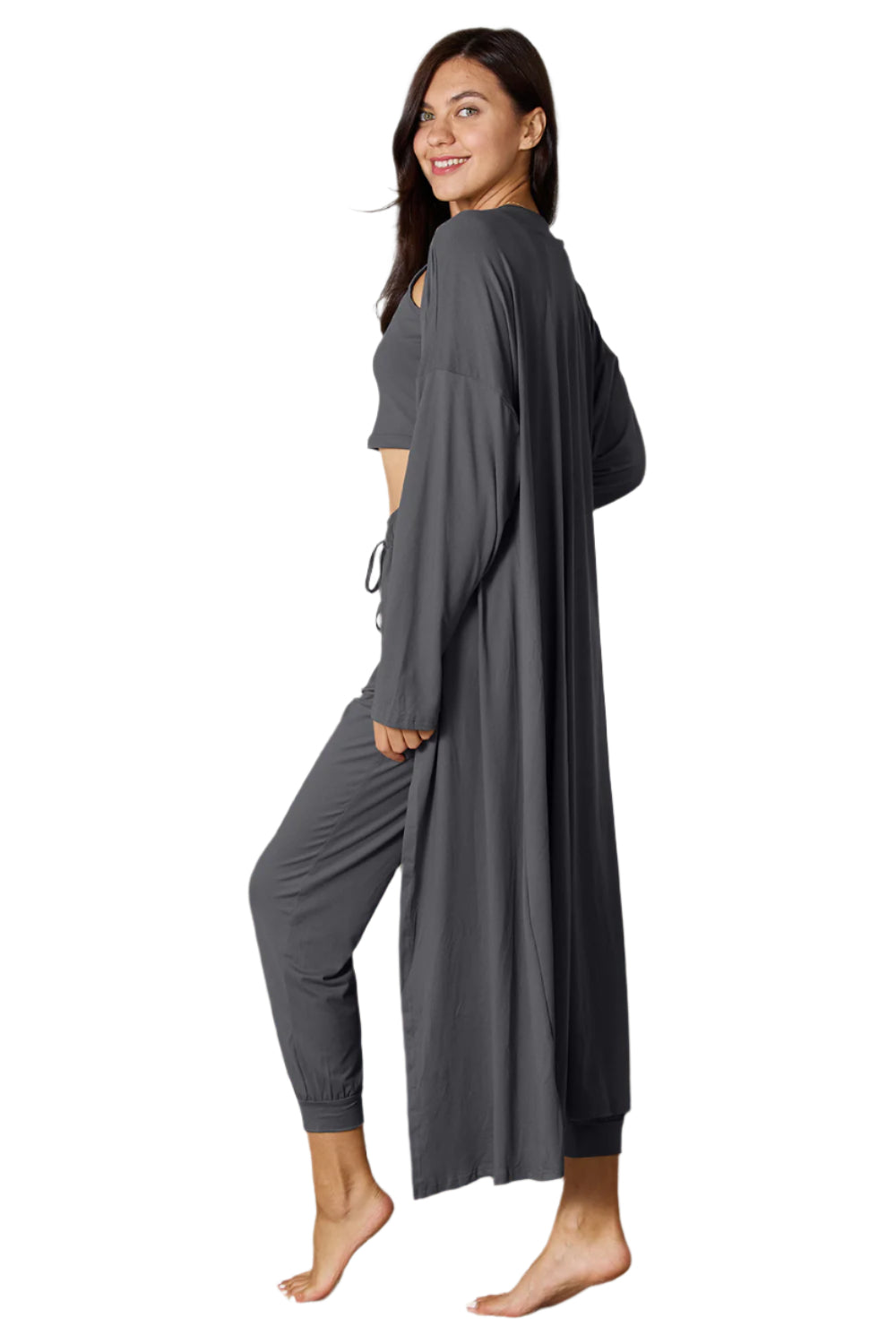Tank, Pants, and Cardigan Set with Pockets