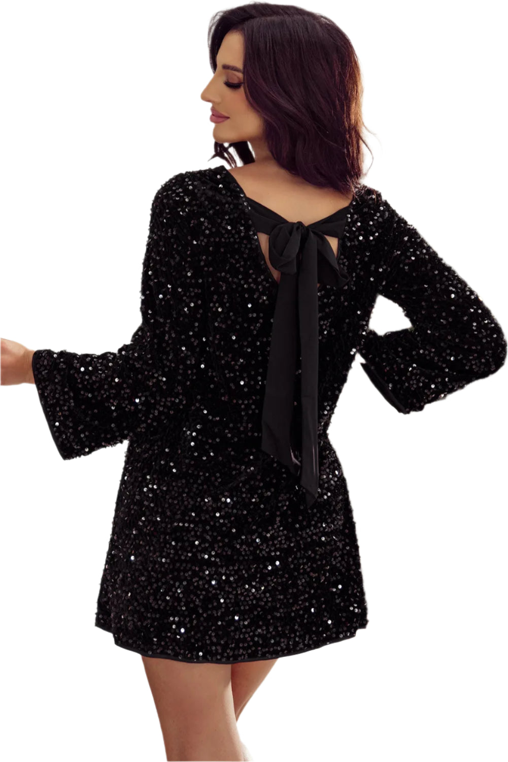 Sequin Round Neck Long Sleeve Mini Dress