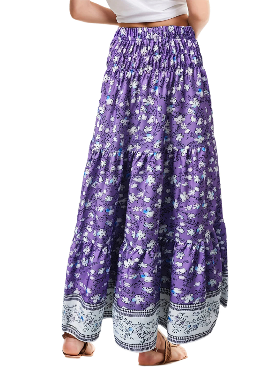 Full Size Tiered Printed Elastic Waist Skirt