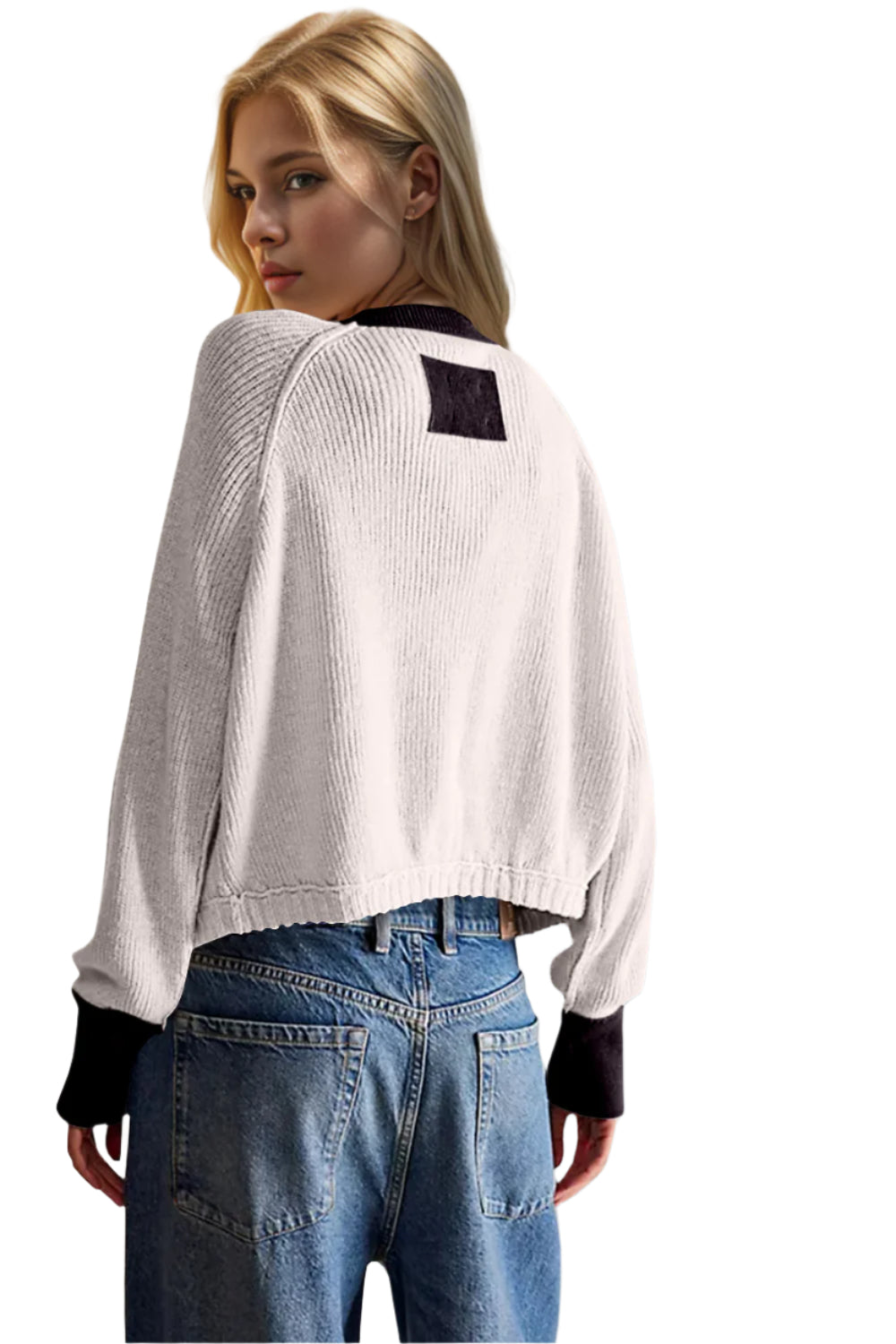 Double Take Contrast Button Up Long Sleeve Cardigan