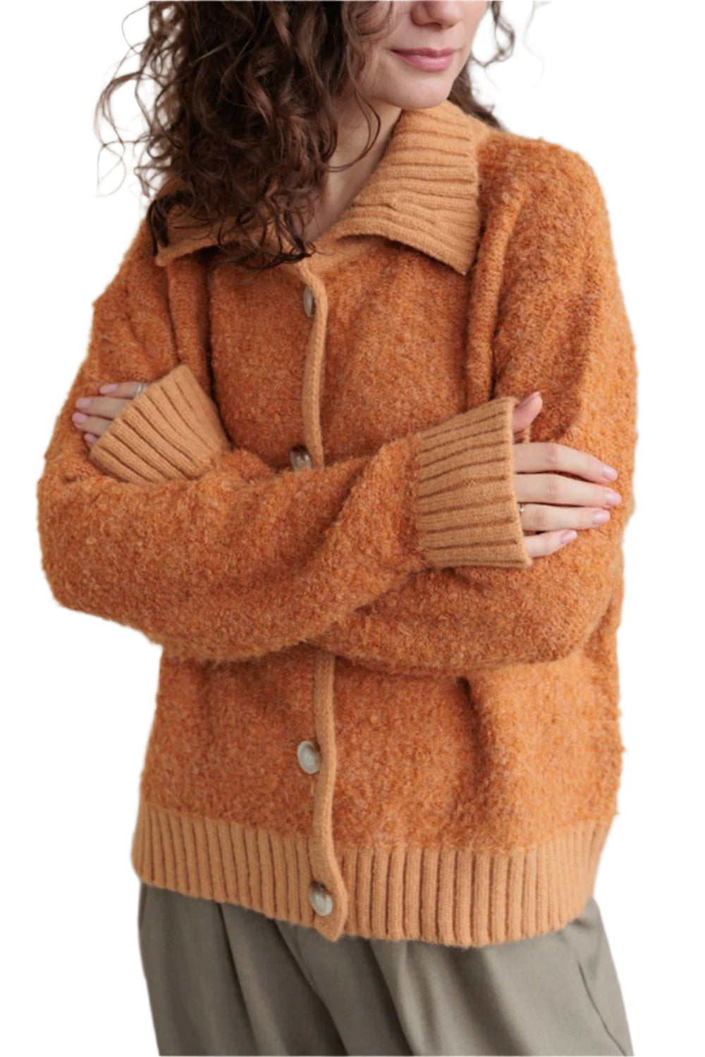 Collared Neck Button Down Long Sleeve Cardigan
