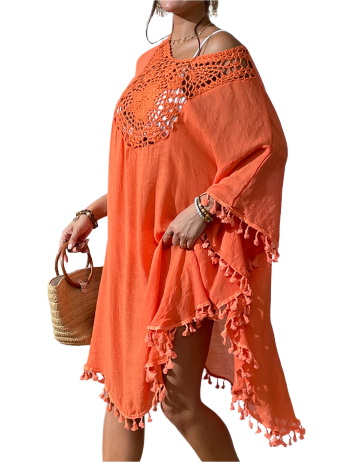 Tassel Cutout Scoop Neck Cover-Up Dress