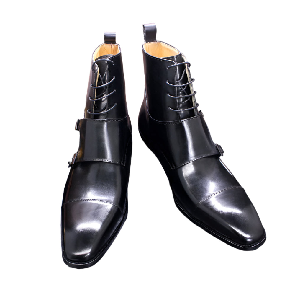 Cowhide Leather Double Buckle Men's Boots