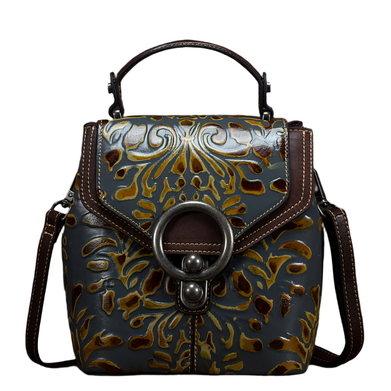 Embossed Cowhide Leather Handbag