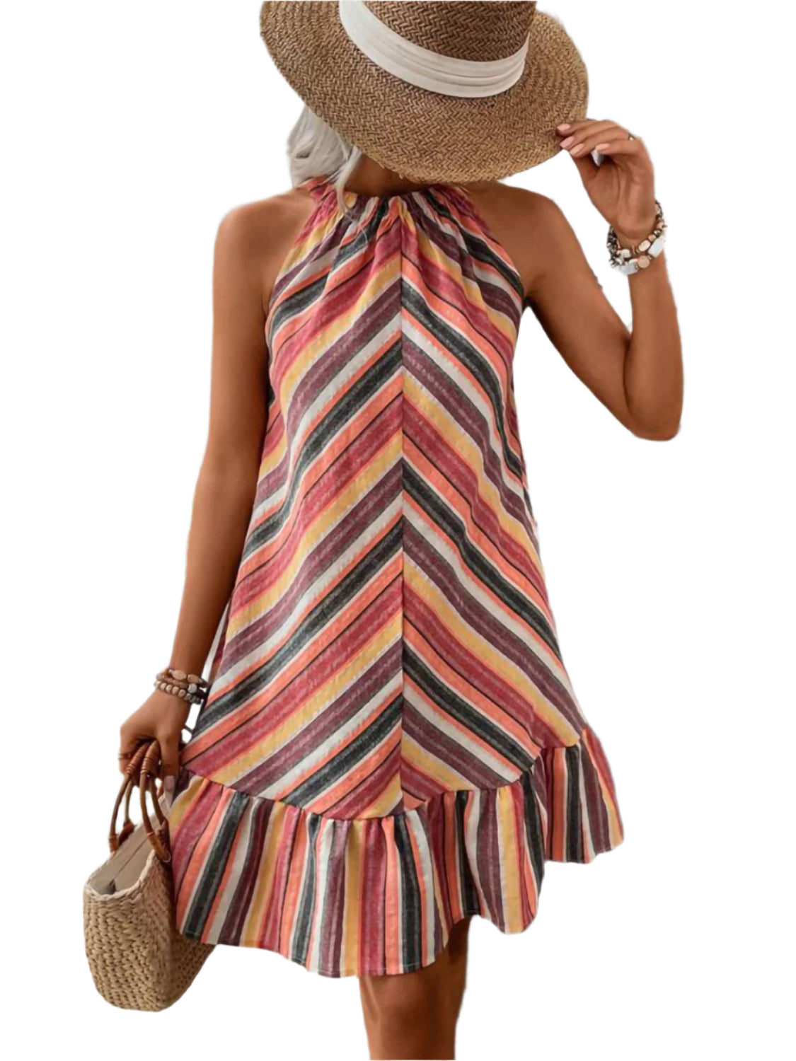 Striped Grecian Neck Dress