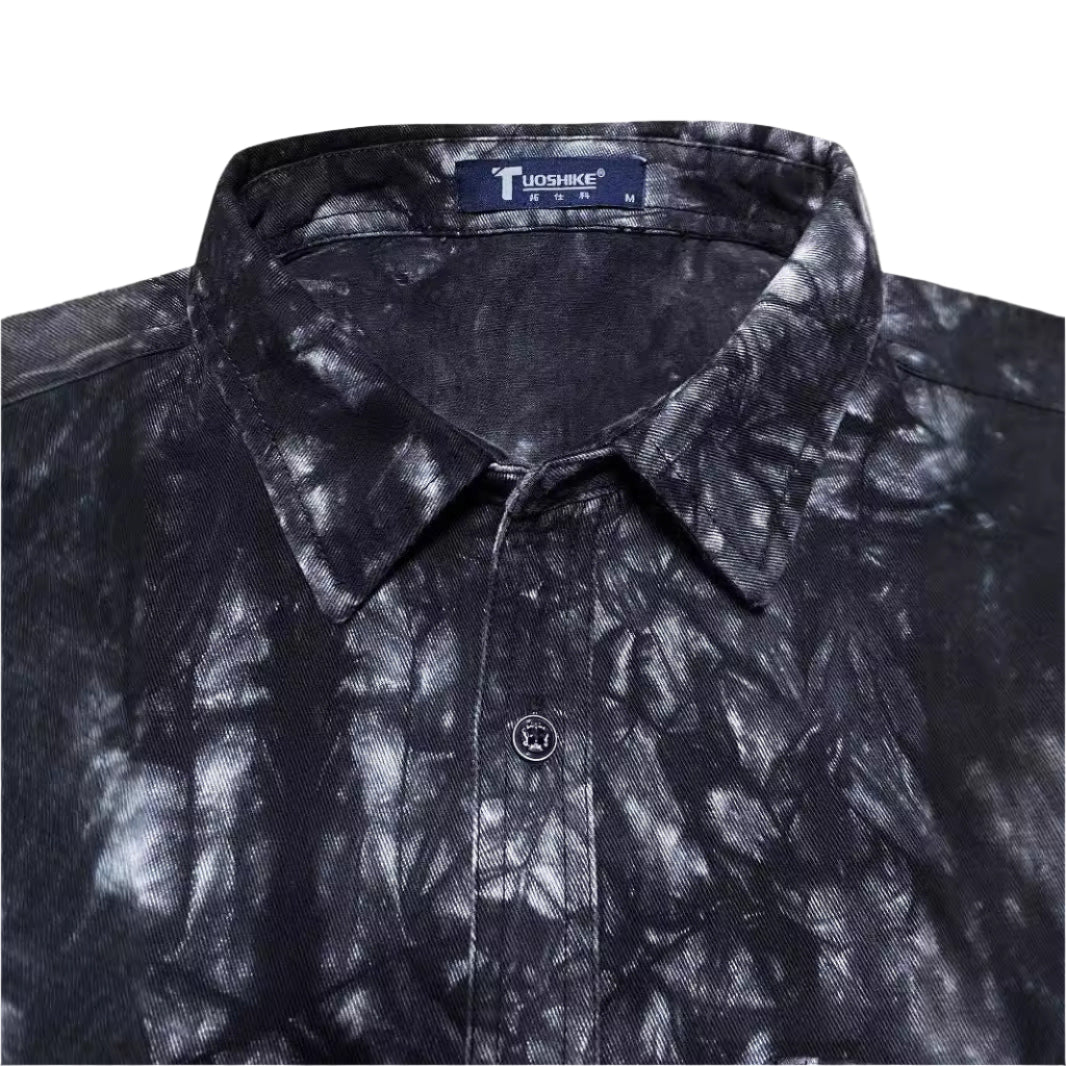 Denim Long Sleeve Collard Mesh Pocket Button Down Shirt