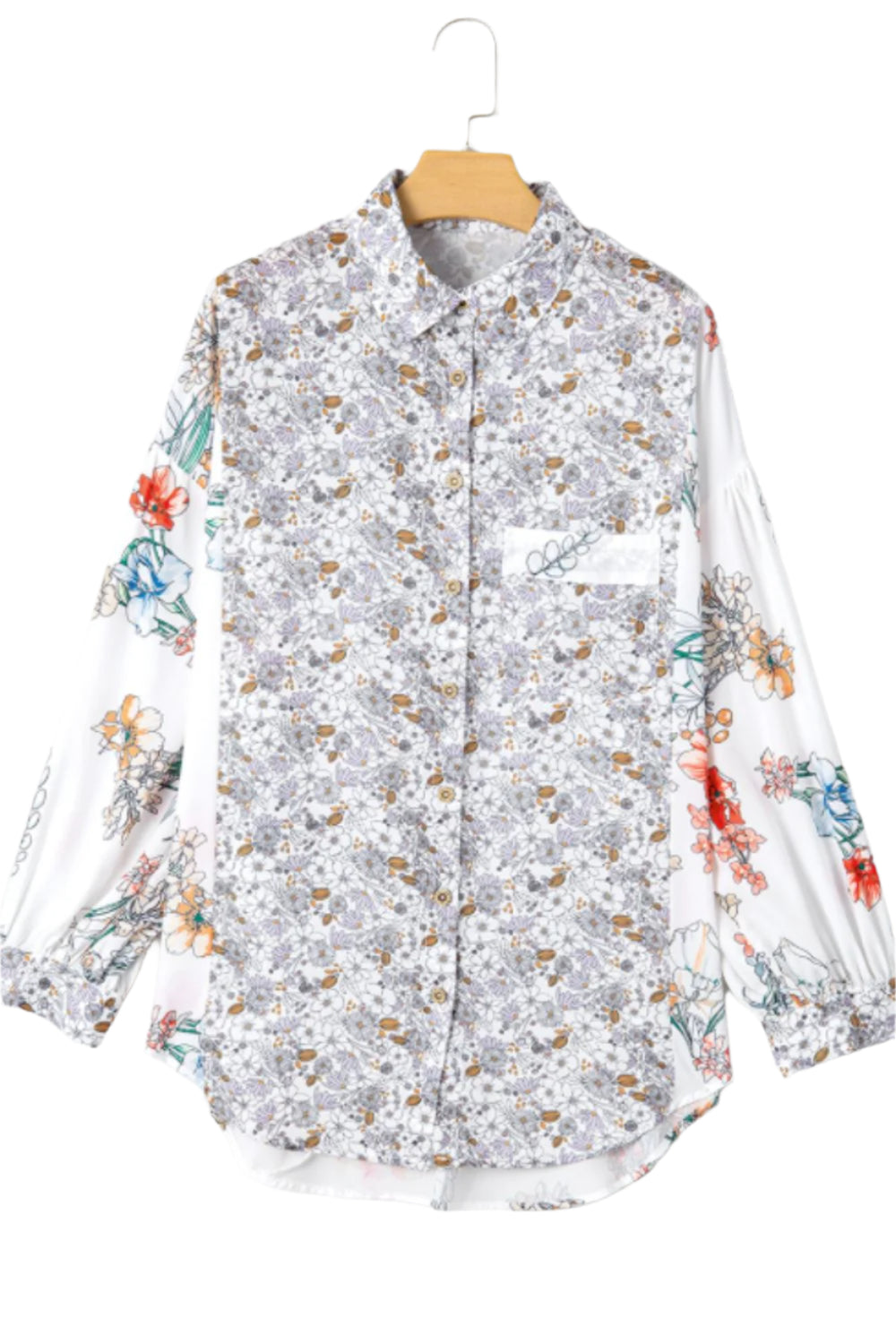 Floral Collared Neck Long Sleeve Shirt
