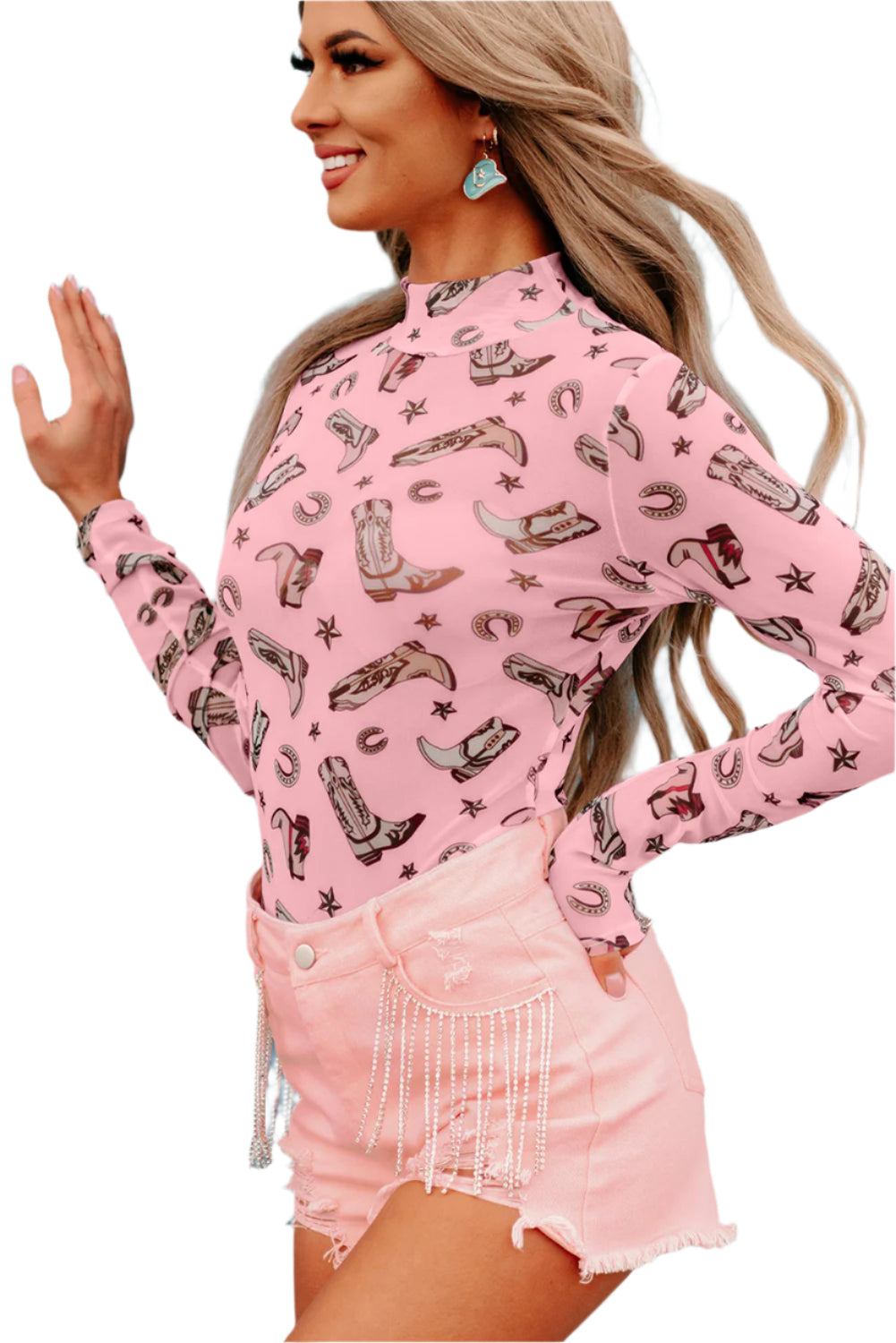 Printed Mock Neck Long Sleeve Bodysuit