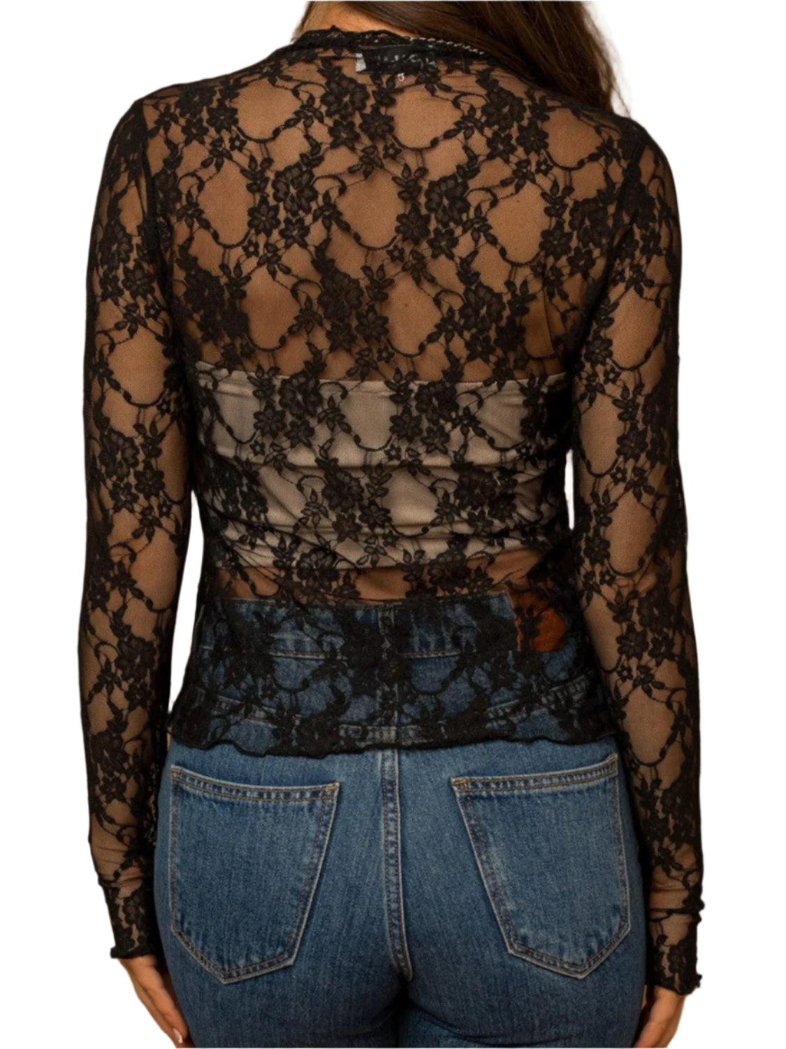 Lace Mock Neck Long Sleeve Top