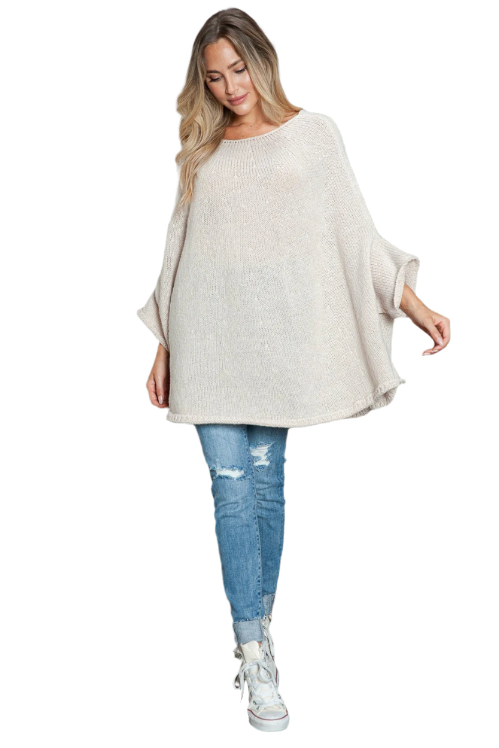 Round Neck Batwing Sleeve Sweater