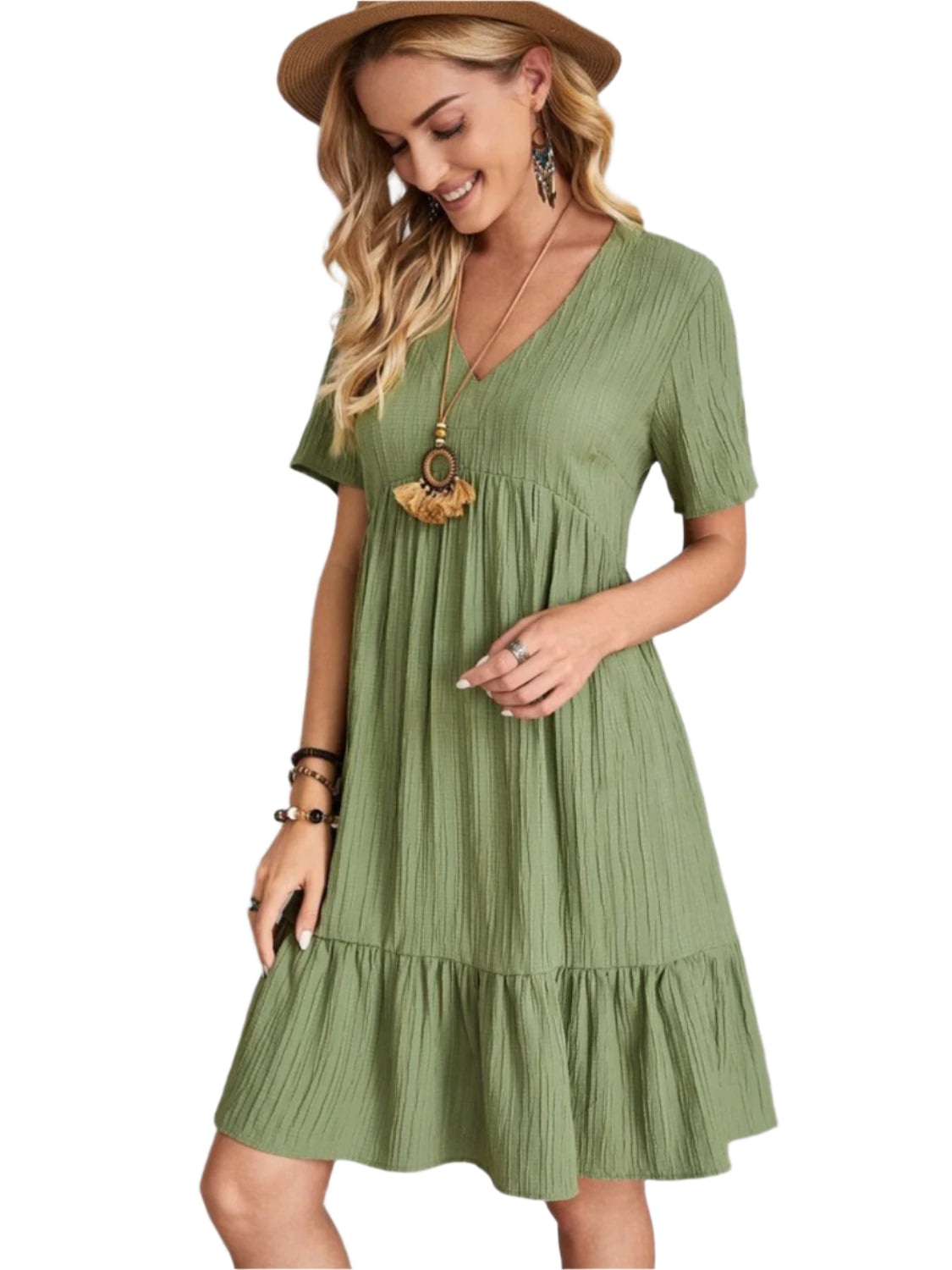 Full Size V-Neck Short Sleeve Dress