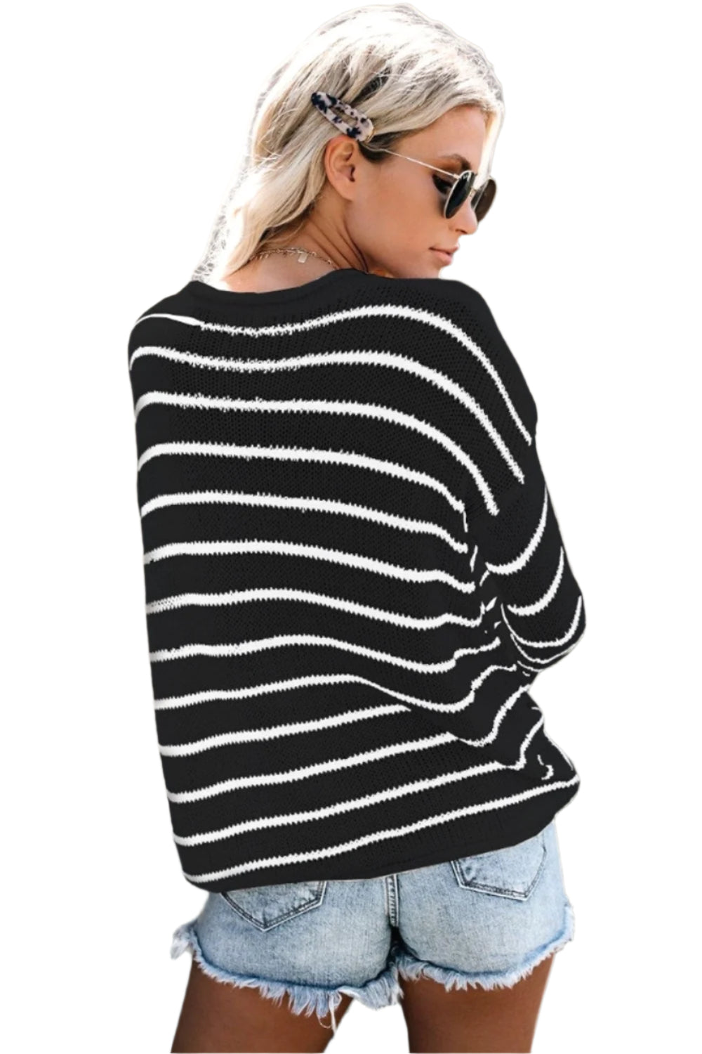 Striped Round Neck Drop Shoulder Sweater