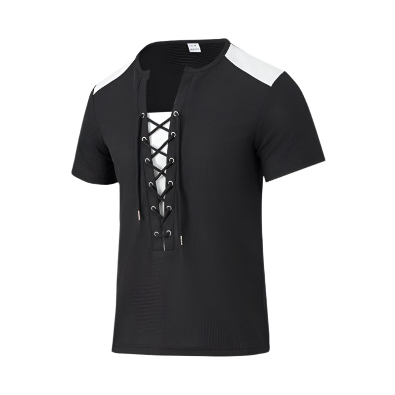 Men's Contrast Color Lace Up Shirt