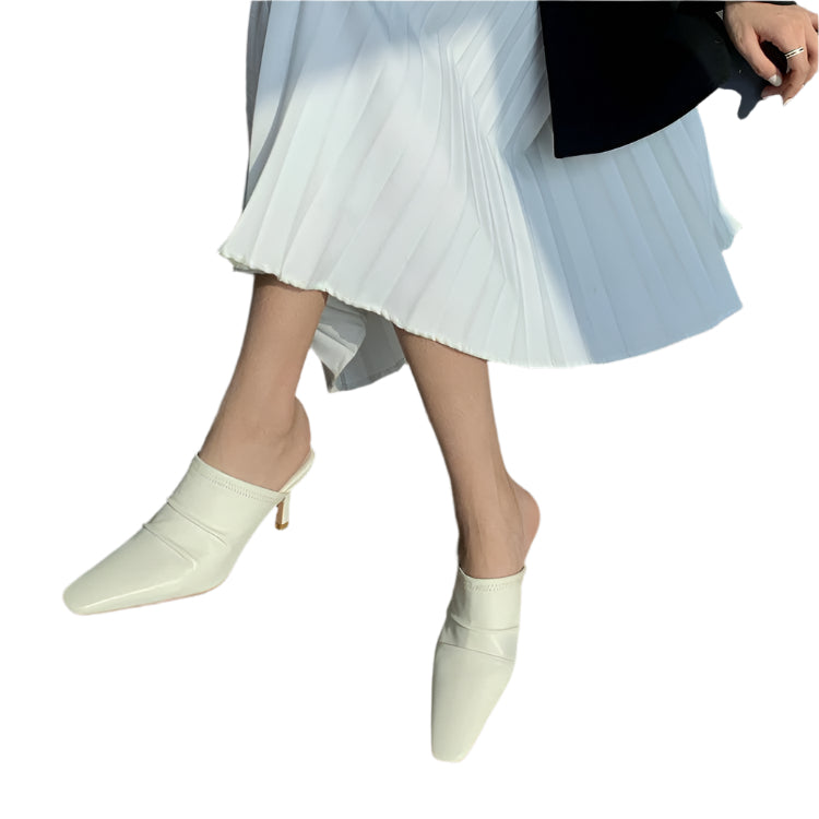 Cowhide Closed Toe Pleated High Heel Mule