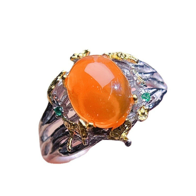 Fire Opal Crystal 925 Sterling Silver Ring