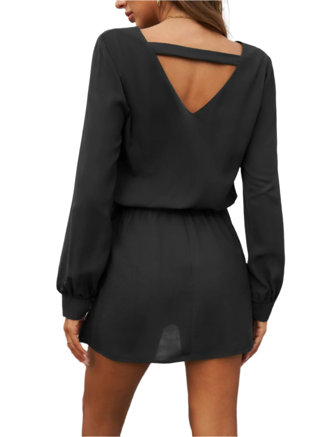 Devine Cutout V-Neck Long Sleeve Mini Dress