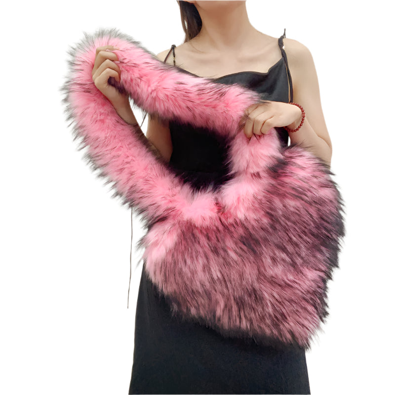 Faux Fur Big Heart Crossbody Bag