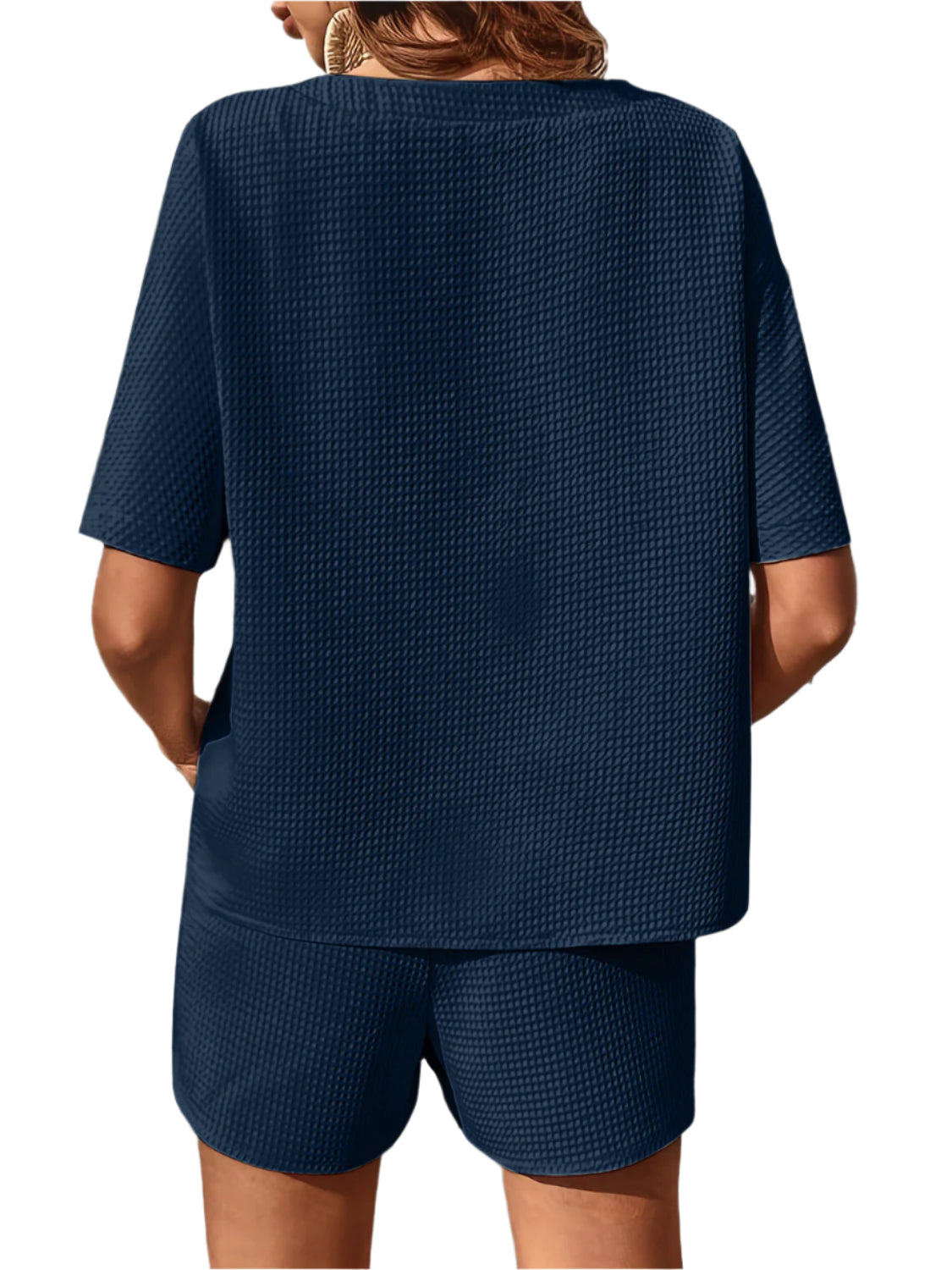 Waffle-Knit Half Sleeve Top and Shorts Set
