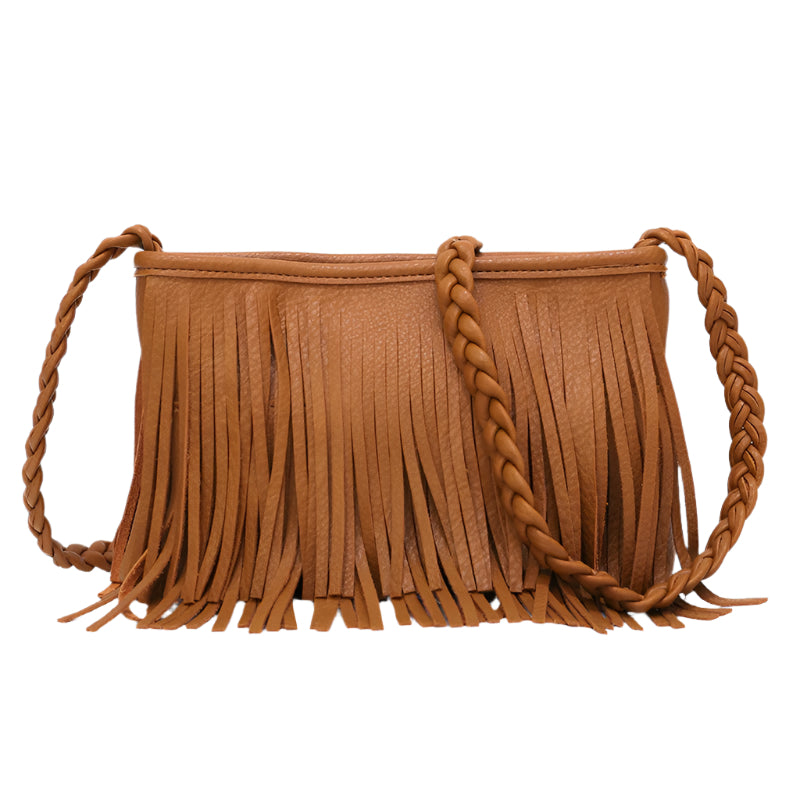 PU Leather Hand Woven Fringe Bag