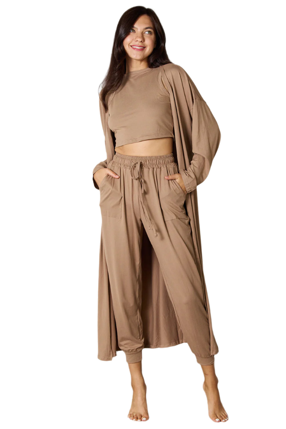 Tank, Pants, and Cardigan Set with Pockets