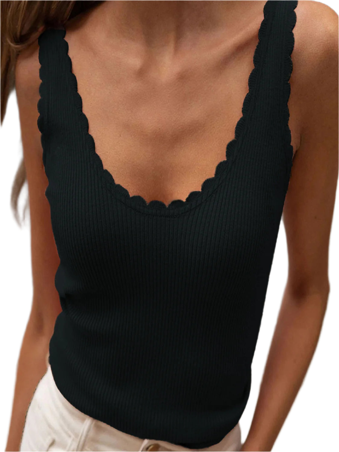 Scoop Neck Wide Strap Knit Tank