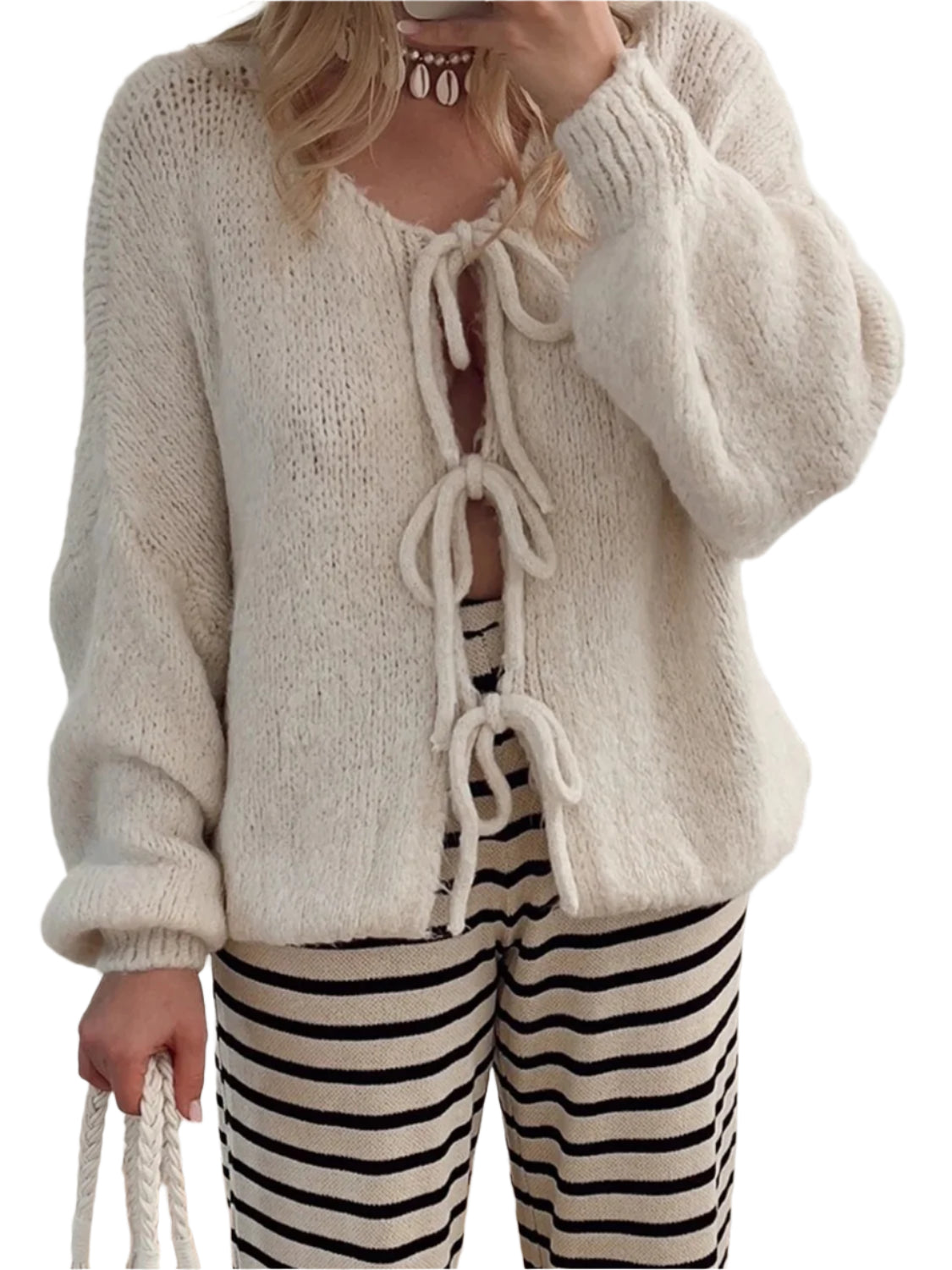 Tied Long Sleeve Dropped Shoulder Cardigan