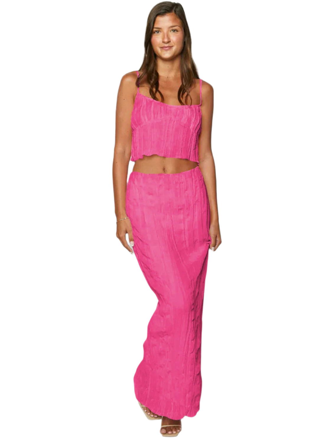 Square Neck Sleeveless Top and Ruched Skirt Set
