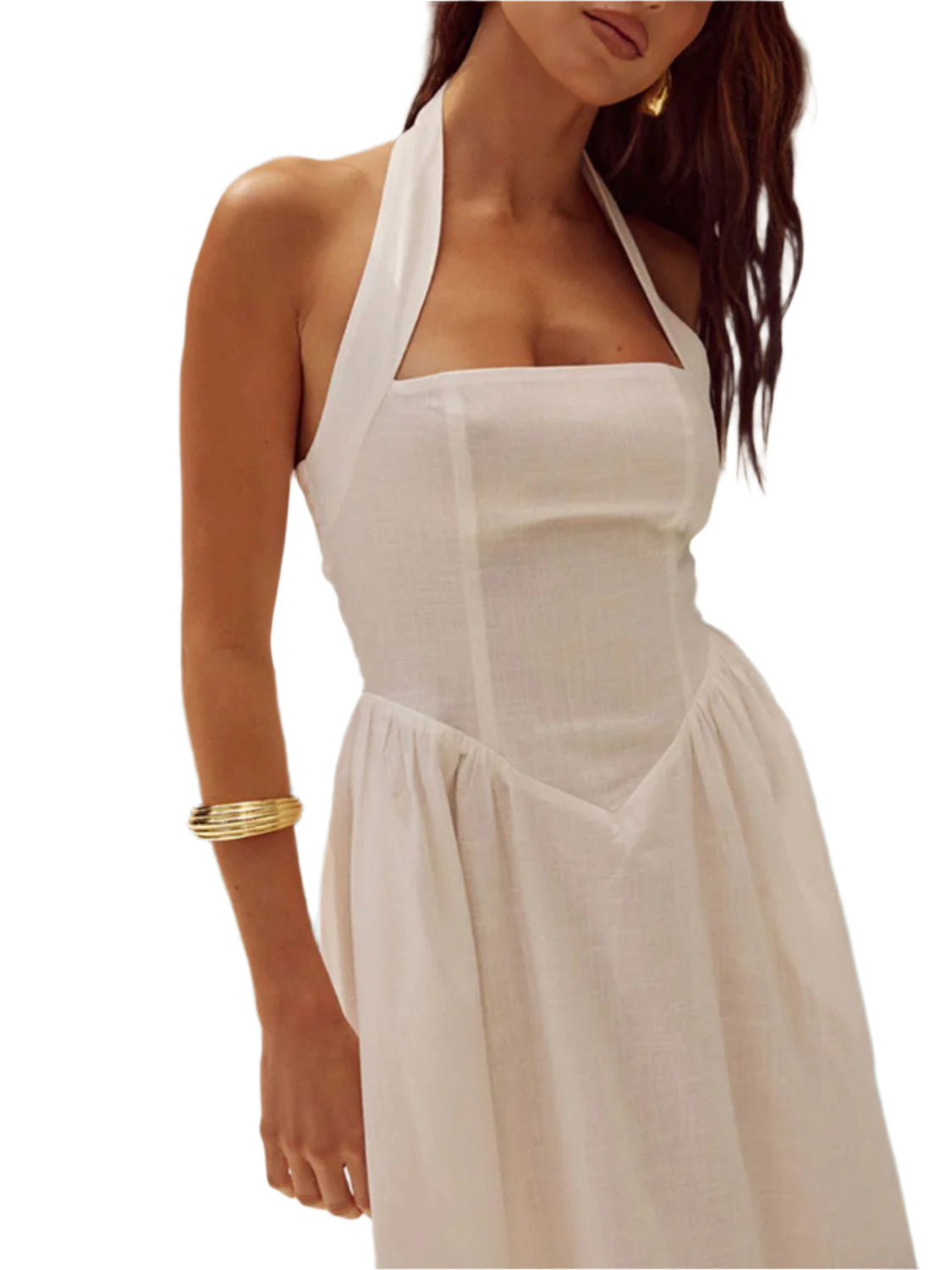 Devine Ruched Halter Neck Midi Dress